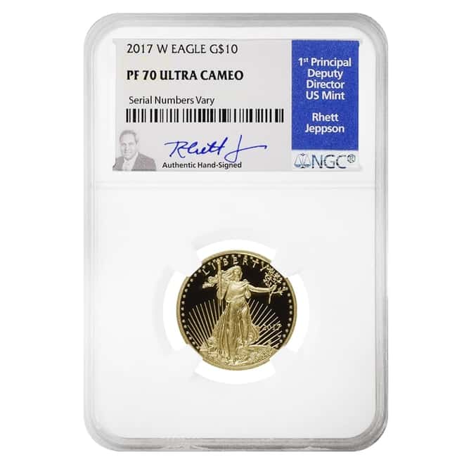 2017 W 1/4 oz $10 Proof Gold American Eagle NGC PF 70 UCAM (Rhett Jeppson Sign)