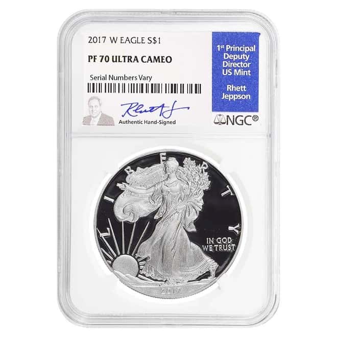 2017 W 1 oz Proof Silver American Eagle NGC PF 70 UCAM (Rhett Jeppson Sign)