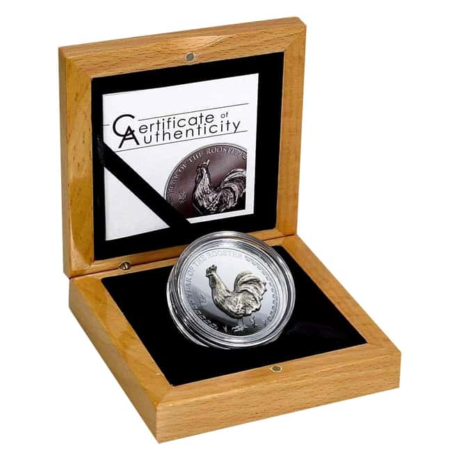 2017 Mongolia 25 gram Silver Lunar Year of the Rooster High Relief Coin (w/Box & COA)