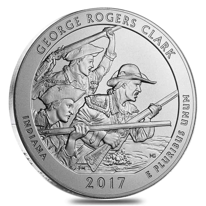 2017-P 5 oz Silver America the Beautiful ATB Indiana George Rogers Clark National Park Unc Coin (w/Box & COA)
