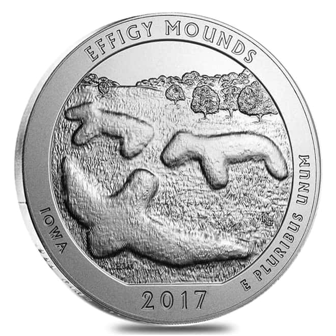 2017-P 5 oz Silver America the Beautiful ATB Iowa Effigy Mounds National Monument Unc Coin (w/Box & COA)