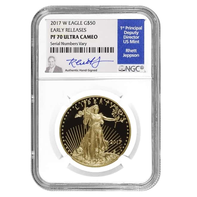 2017 W 1 oz $50 Proof Gold American Eagle NGC PF 70 UCAM ER (Rhett Jeppson Sign)