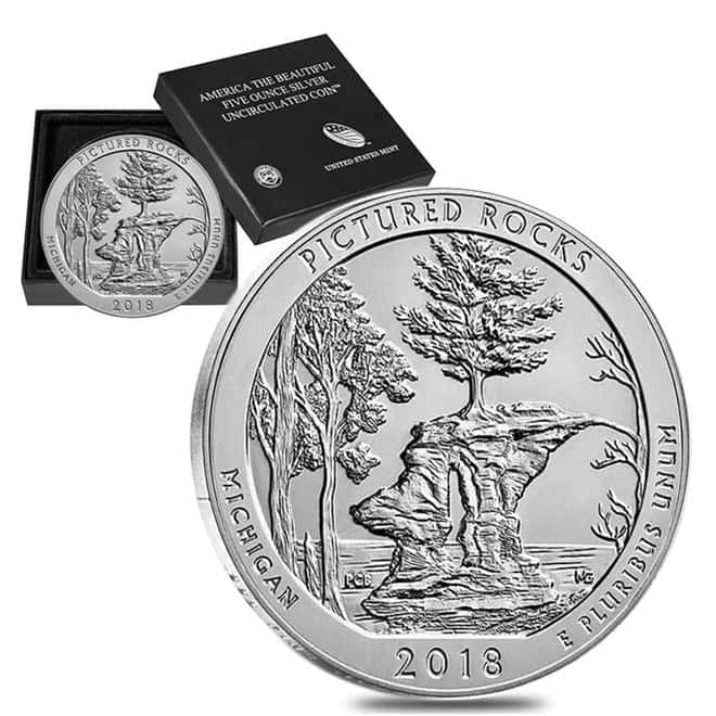2018-P 5 oz Silver America the Beautiful ATB Michigan Pictured Rocks National Lakeshore Unc Coin (w/Box & COA)