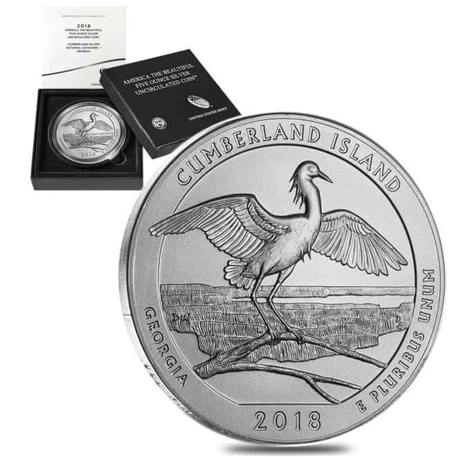 2018-P 5 oz Silver America the Beautiful ATB Georgia Cumberland Island National Seashore Unc Coin (w/Box & COA)