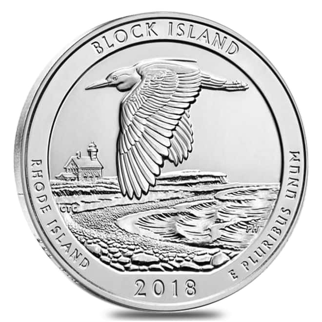 2018-P 5 oz Silver America the Beautiful ATB Rhode Island Block Island National Wildlife Refuge Unc Coin (w/Box & COA)