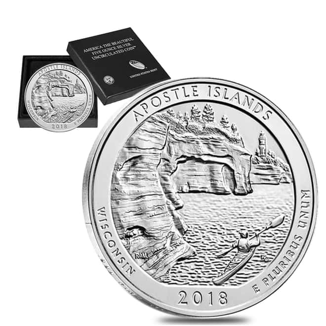 2018-P 5 oz Silver America the Beautiful ATB Wisconsin Apostle Islands National Lakeshore Unc Coin (w/Box & COA)