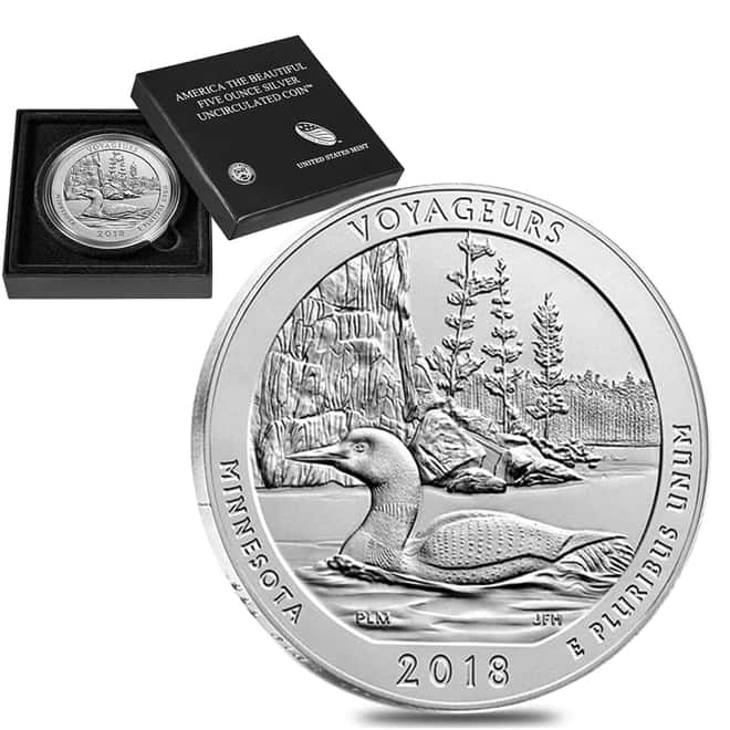 2018-P 5 oz Silver America the Beautiful ATB Minnesota Voyageurs National Park Unc Coin (w/Box & COA)