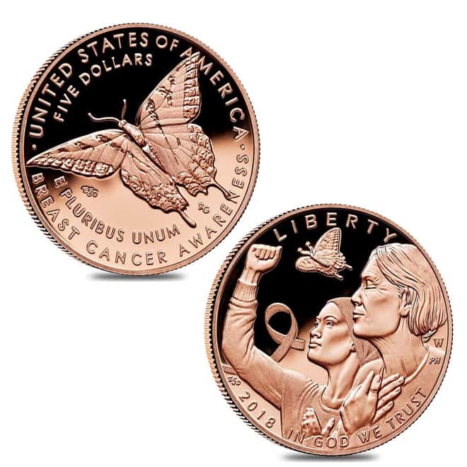 2018-W $5 Breast Cancer Awareness Commemorative Proof Gold Coin in Cap