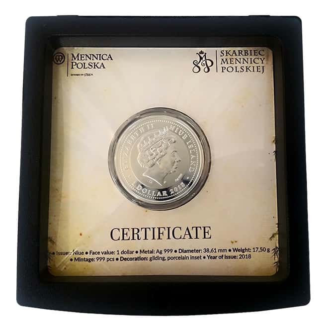 2018 17.5 gram Niue Proof Silver $1 Qianlong Vase Wanshou Lianyan Coin (w/Box & COA)
