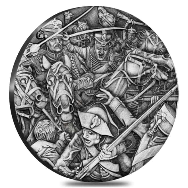 2018 2 oz Silver Hussars - Warfare Series High Relief Antiqued Coin Perth Mint (w/Box & COA)