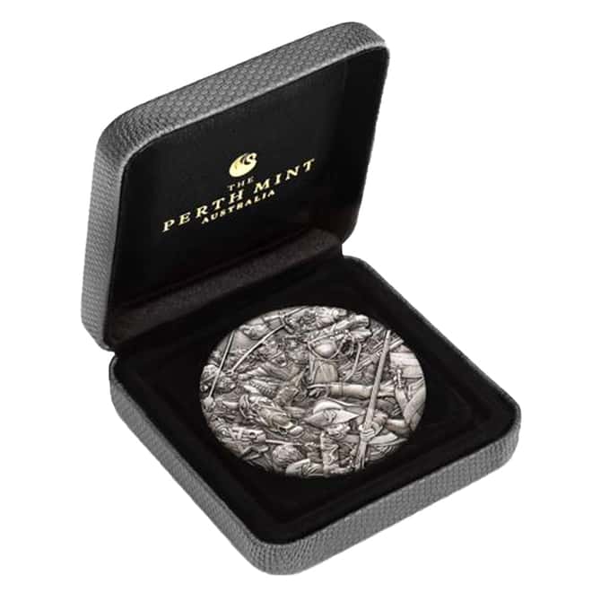 2018 2 oz Silver Hussars - Warfare Series High Relief Antiqued Coin Perth Mint (w/Box & COA)