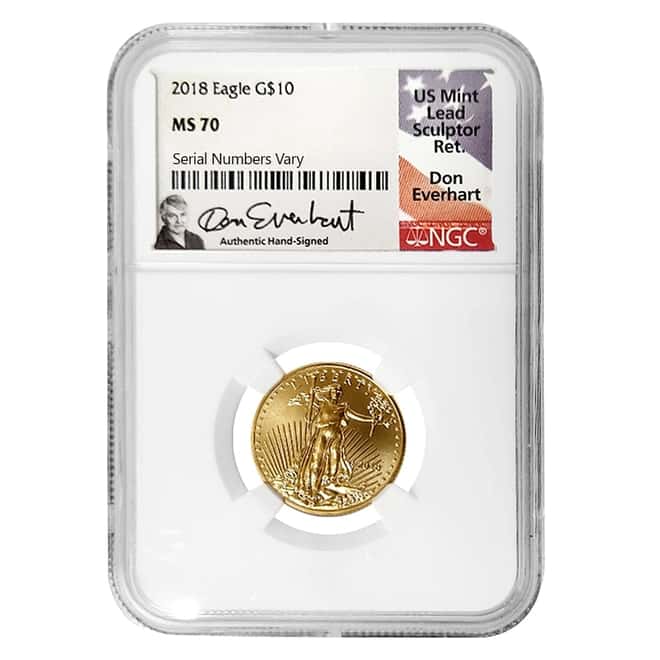 2018 1/4 oz $10 Gold American Eagle NGC MS 70 (Don Everhart Sign)