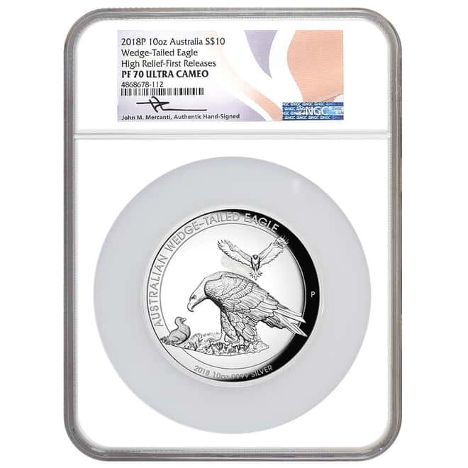 2018 10 oz Proof Silver Australian Wedge-Tailed Eagle Perth Mint NGC PF 70 UCAM (John M. Mercanti)