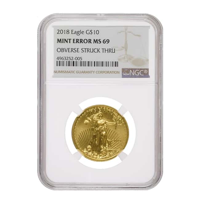 2018 1/4 oz $10 Gold American Eagle NGC MS 69 Mint Error (Obv Struck Thru)
