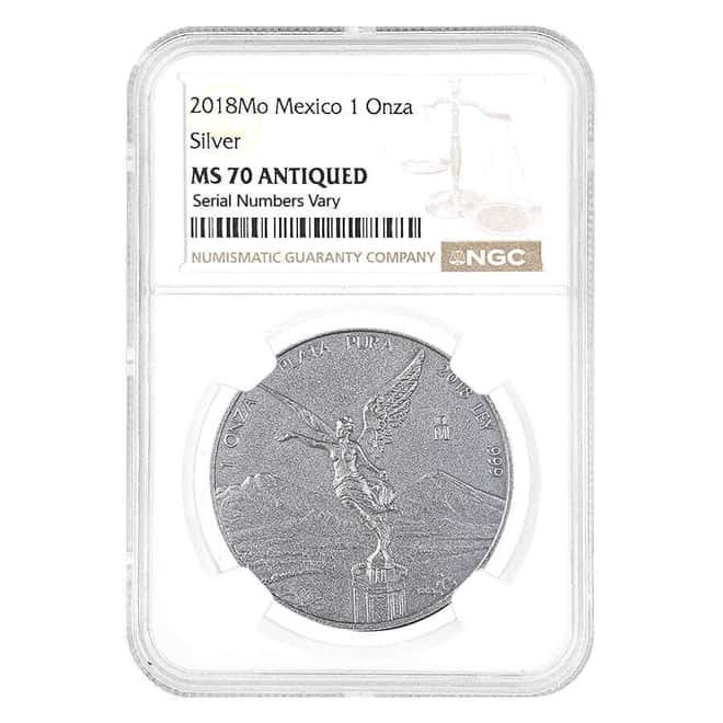 2018 1 oz Antiqued Mexican Silver Libertad Coin NGC MS 70