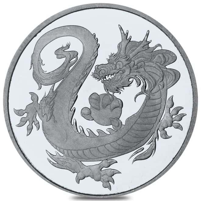 2018 1 oz Tuvalu South Sea Dragon Rhodium Coin .999 Fine