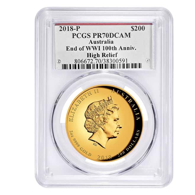 2018 2 oz Australia End of WWI 100th Ann. High Relief Proof Gold Coin PCGS PF 70 DCAM