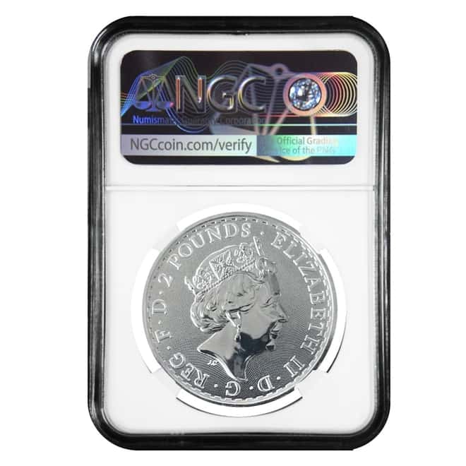 2018 Great Britain 1 oz Silver Britannia Coin NGC MS 66 Mint Error (Rev Struck Thru)