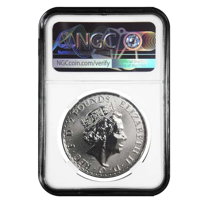 2018 Great Britain 1 oz Silver Britannia Coin NGC MS 68 Mint Error (Rev Struck Thru)