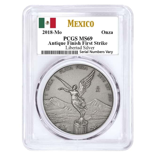 2018 Mexico 1 oz Antiqued Silver Libertad Coin PCGS MS 69 FS