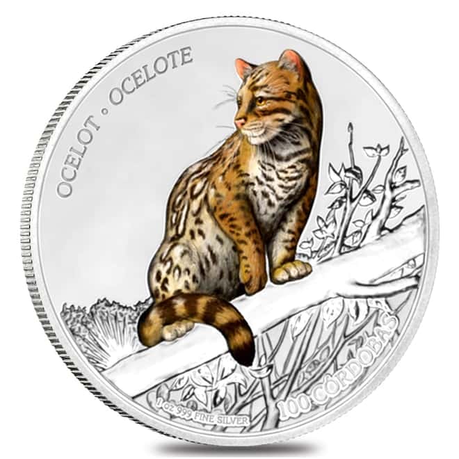 2018 Nicaragua 1 oz Silver Ocelot Proof Colorized $1 Coin (w/Box & COA)
