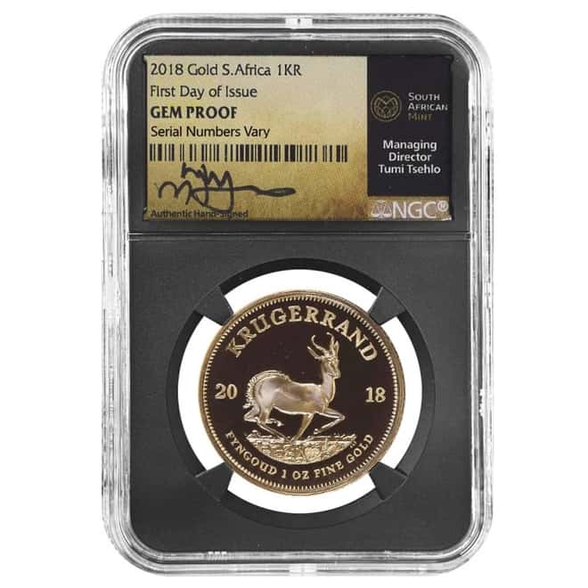 2018 South Africa 1 oz Proof Gold Krugerrand NGC Gem PF FDOI Tumi Tsehlo