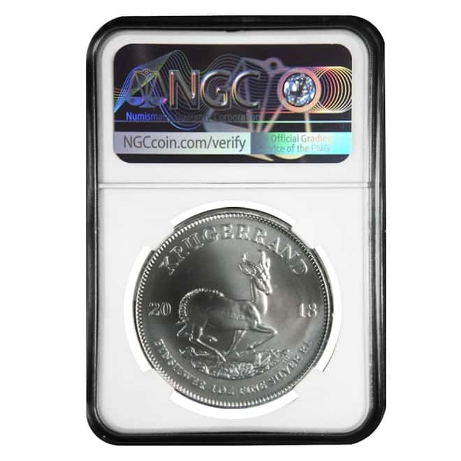 2018 South Africa 1 oz Silver Krugerrand NGC MS 68 Mint Error (Obv Struck Thru)