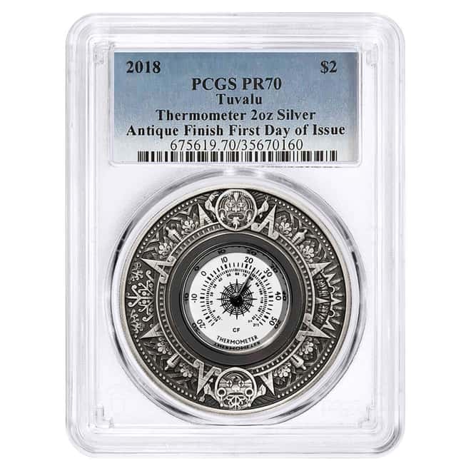 2018 Tuvalu 2 oz Silver Antique Thermometer PCGS PF 70 FDOI