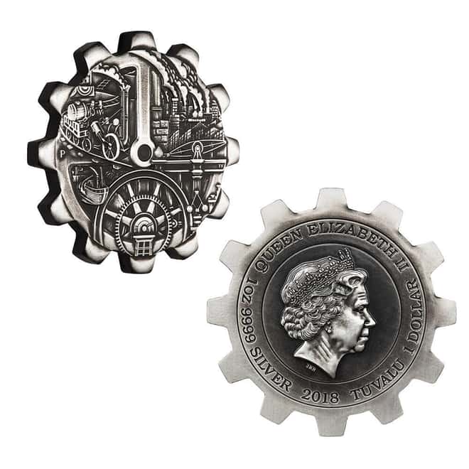 2018 Tuvalu Silver Evolution of Industry Gear-Shaped 2-Coin Set (w/Box & COA)