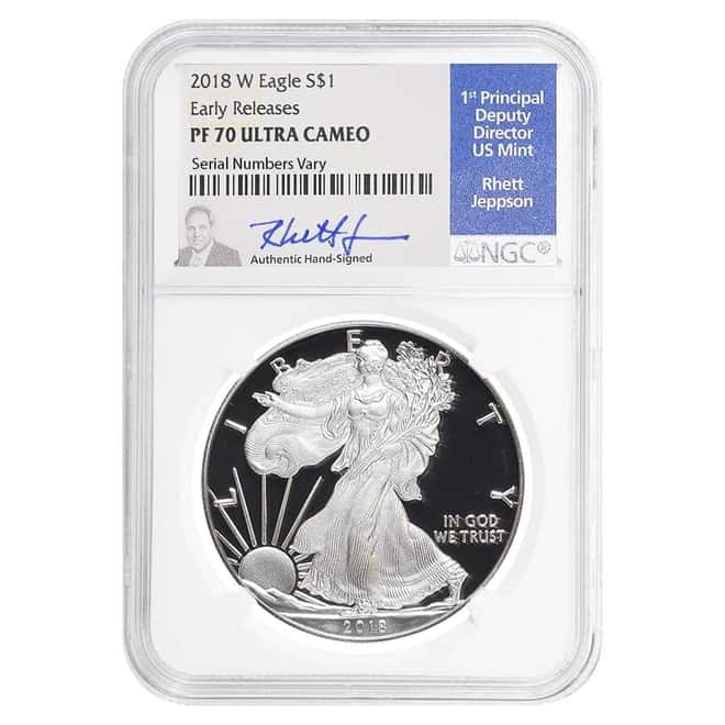 2018 W 1 oz Proof Silver American Eagle NGC PF 70 UCAM ER (Rhett Jeppson Sign)