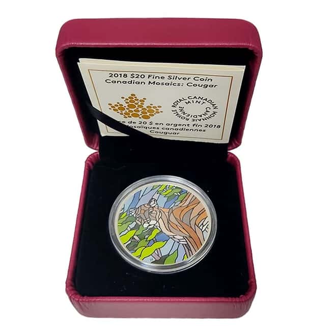 2018 Canada 1 oz Silver Cougar - Canadian Mosaics Proof Colorized Coin (w/Box & COA)