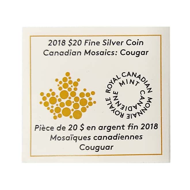 2018 Canada 1 oz Silver Cougar - Canadian Mosaics Proof Colorized Coin (w/Box & COA)