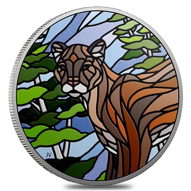 2018 Canada 1 oz Silver Cougar - Canadian Mosaics Proof Colorized Coin (w/Box & COA)