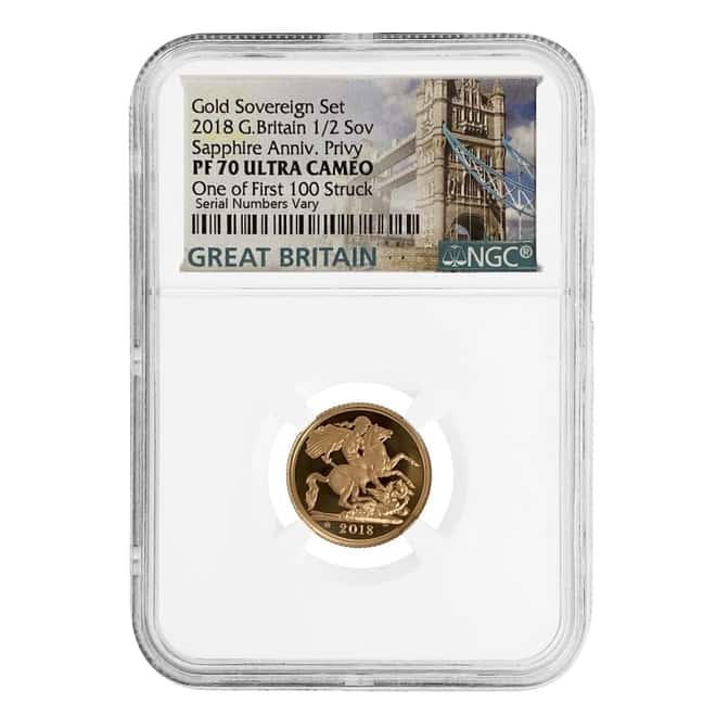 2018 Great Britain Proof Gold British Half Sovereign Sapphire Anniv. Privy NGC PF 70 UCAM
