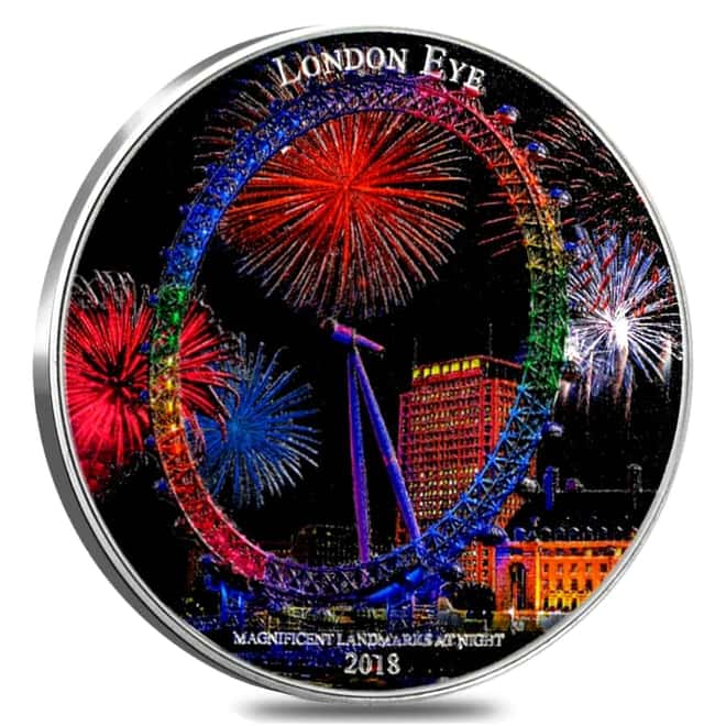 2018 Ivory Coast 2 oz Silver London Eye - Magnificent Landmarks Colorized Coin (w/Box & COA)
