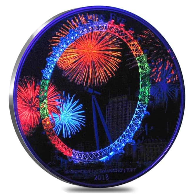 2018 Ivory Coast 2 oz Silver London Eye - Magnificent Landmarks Colorized Coin (w/Box & COA)