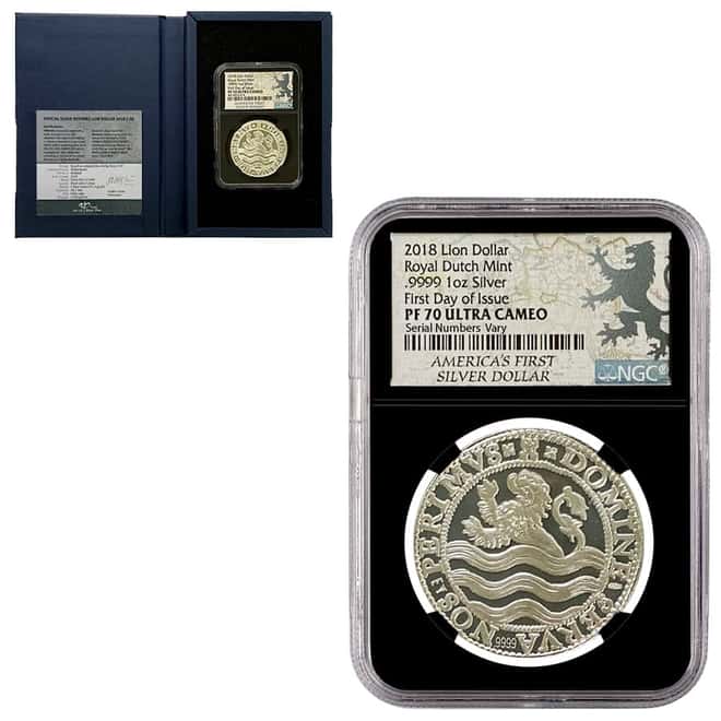 2018 Netherlands 1 oz Proof Silver Lion Dollar NGC PF 70 UCAM FDOI Retro (w/ Box & COA)