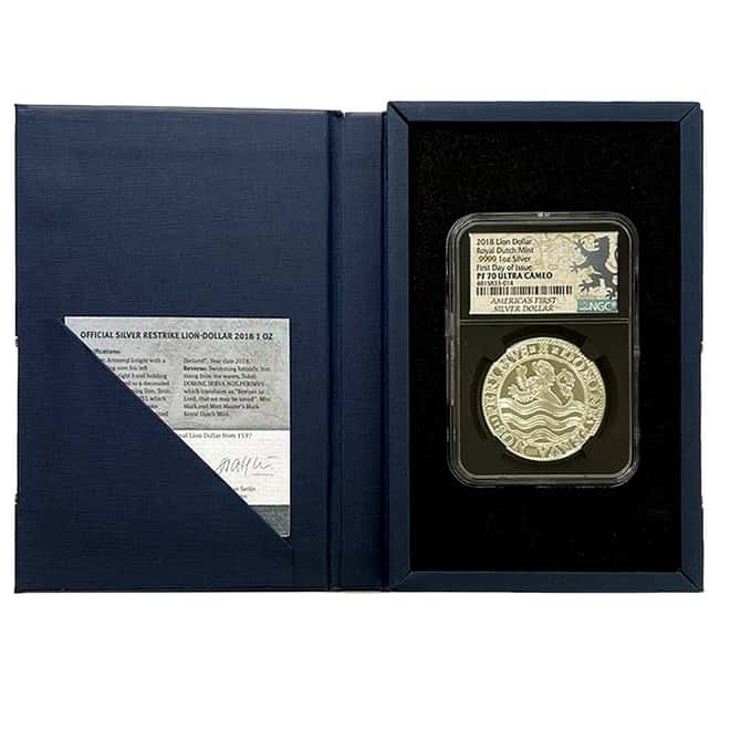 2018 Netherlands 1 oz Proof Silver Lion Dollar NGC PF 70 UCAM FDOI Retro (w/ Box & COA)