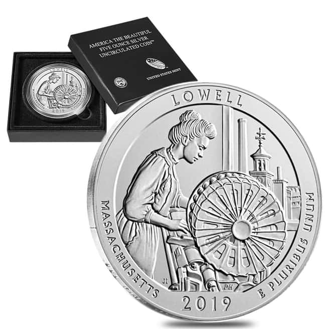 2019-P 5 oz Silver America the Beautiful ATB Massachusetts Lowell National Park Unc Coin (w/Box & COA)