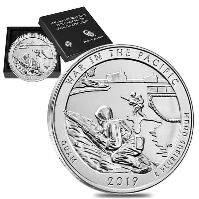 2019-P 5 oz Silver America the Beautiful ATB Guam War in the Pacific National Park Unc Coin (w/Box & COA)