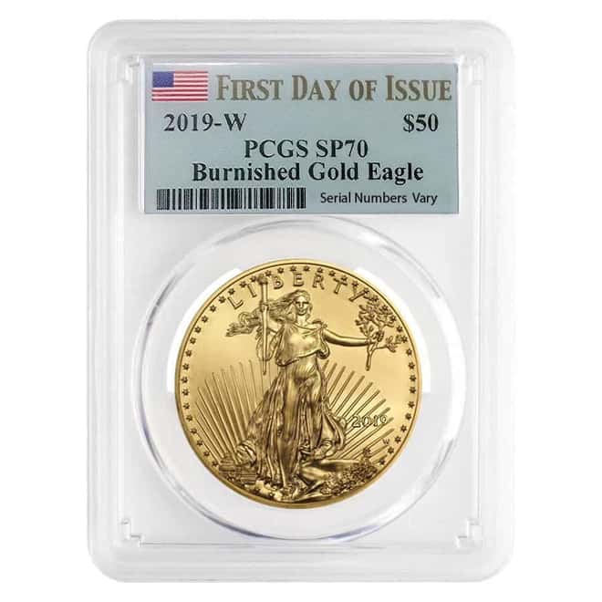 2019-W 1 oz $50 Burnished Gold American Eagle PCGS SP 70 FDOI