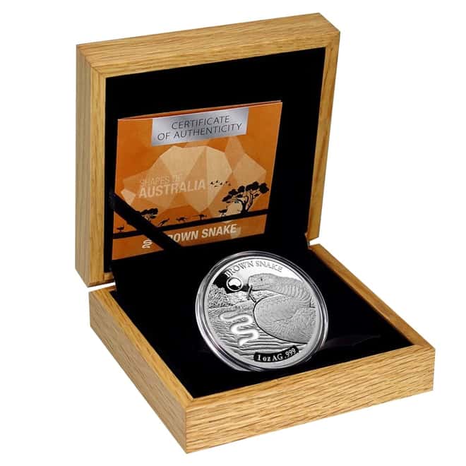 2019 1 oz Silver Brown Snake - Shapes of Australia Solomon Islands $5 Coin .999 Fine (w/Box & COA)