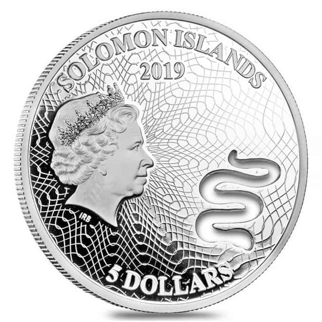 2019 1 oz Silver Brown Snake - Shapes of Australia Solomon Islands $5 Coin .999 Fine (w/Box & COA)