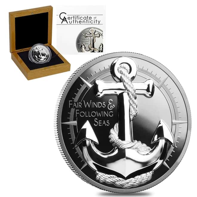 2019 2 oz Silver Anchor - Fair Winds & Following Seas Cook Islands Coin (w/Box & COA)