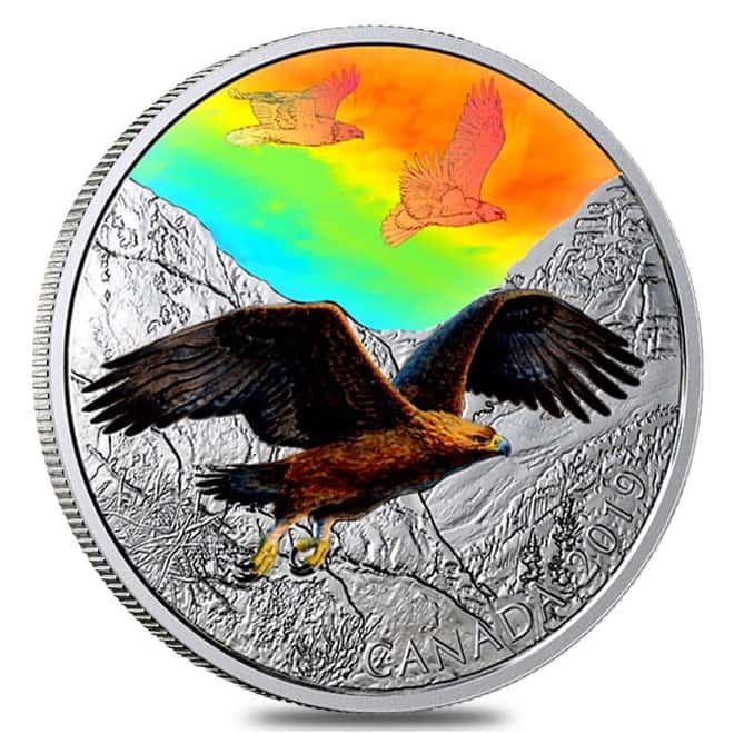 2019 2 oz Silver Canada Golden Eagles - Majestic Birds in Motion Hologram Coin (w/Box & COA)