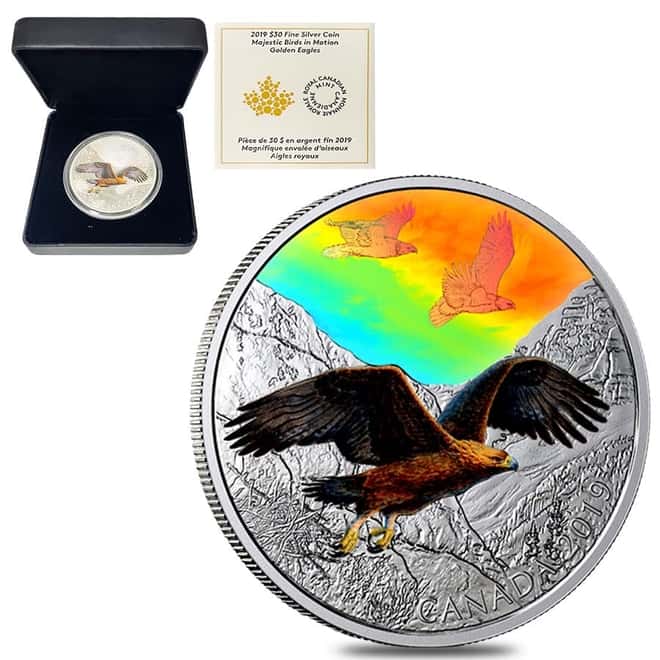 2019 2 oz Silver Canada Golden Eagles - Majestic Birds in Motion Hologram Coin (w/Box & COA)
