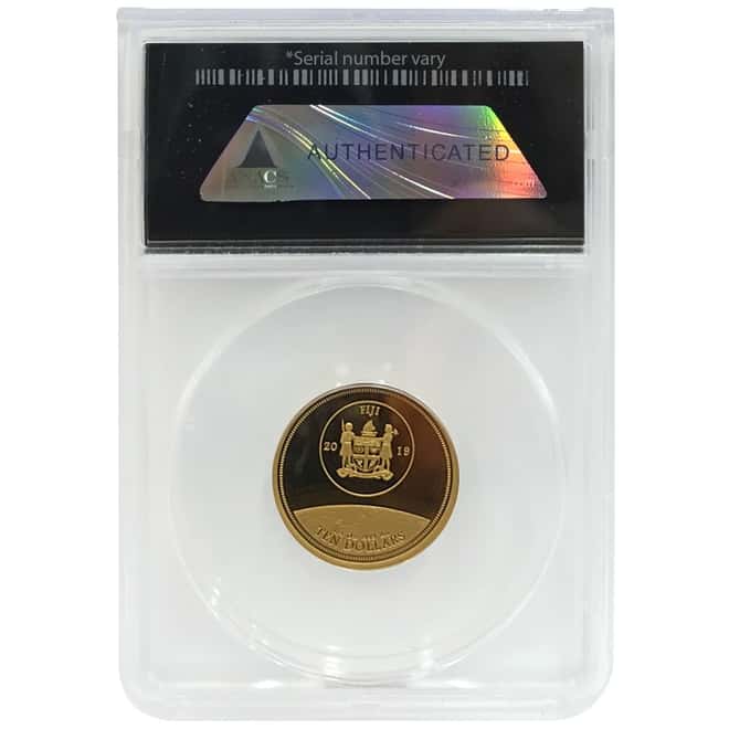 2019 1/4 oz Apollo 11 50th Anniversary $10 Proof Gold Fiji Comm. ANACS PF 70