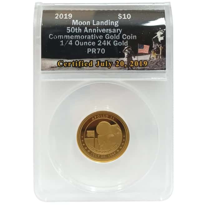 2019 1/4 oz Apollo 11 50th Anniversary $10 Proof Gold Fiji Comm. ANACS PF 70