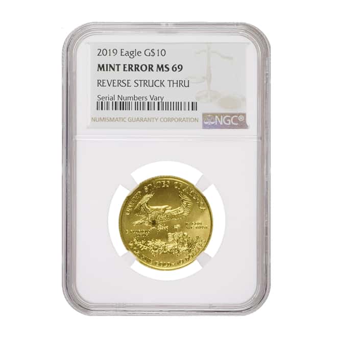 2019 1/4 oz $10 Gold American Eagle NGC MS 69 Mint Error (Rev Struck Thru)