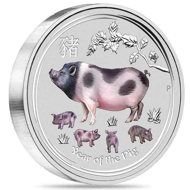 2019 1 Kilo Colorized Silver Lunar Pig BU Australian Perth Mint